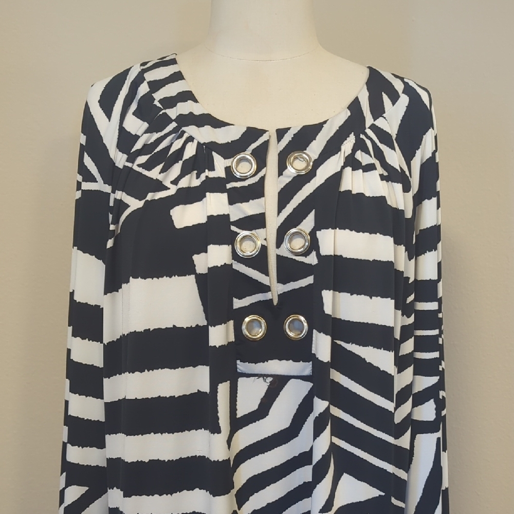 Black and White Striped Top with Grommet Detail